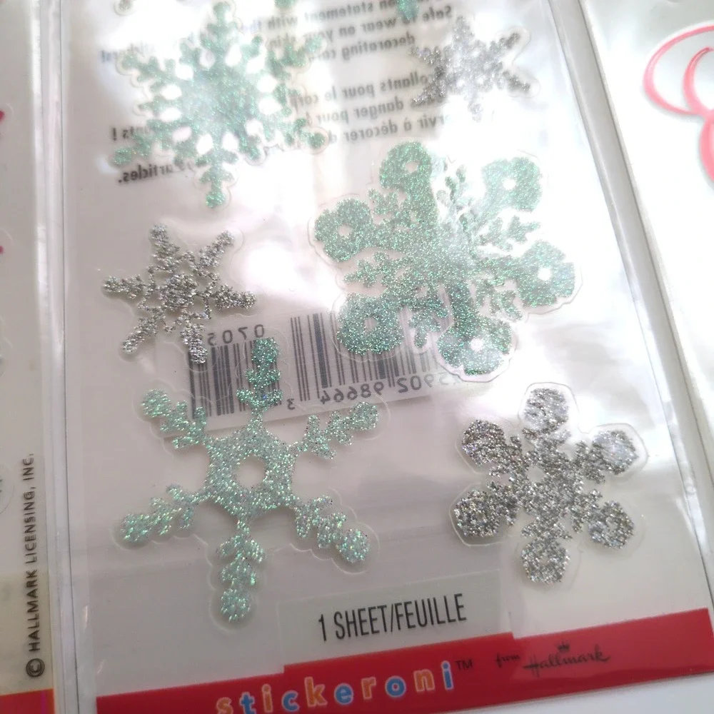 Hallmark Stickeroni Christmas Stickers Glitter Snowflakes Happy Holidays Tree